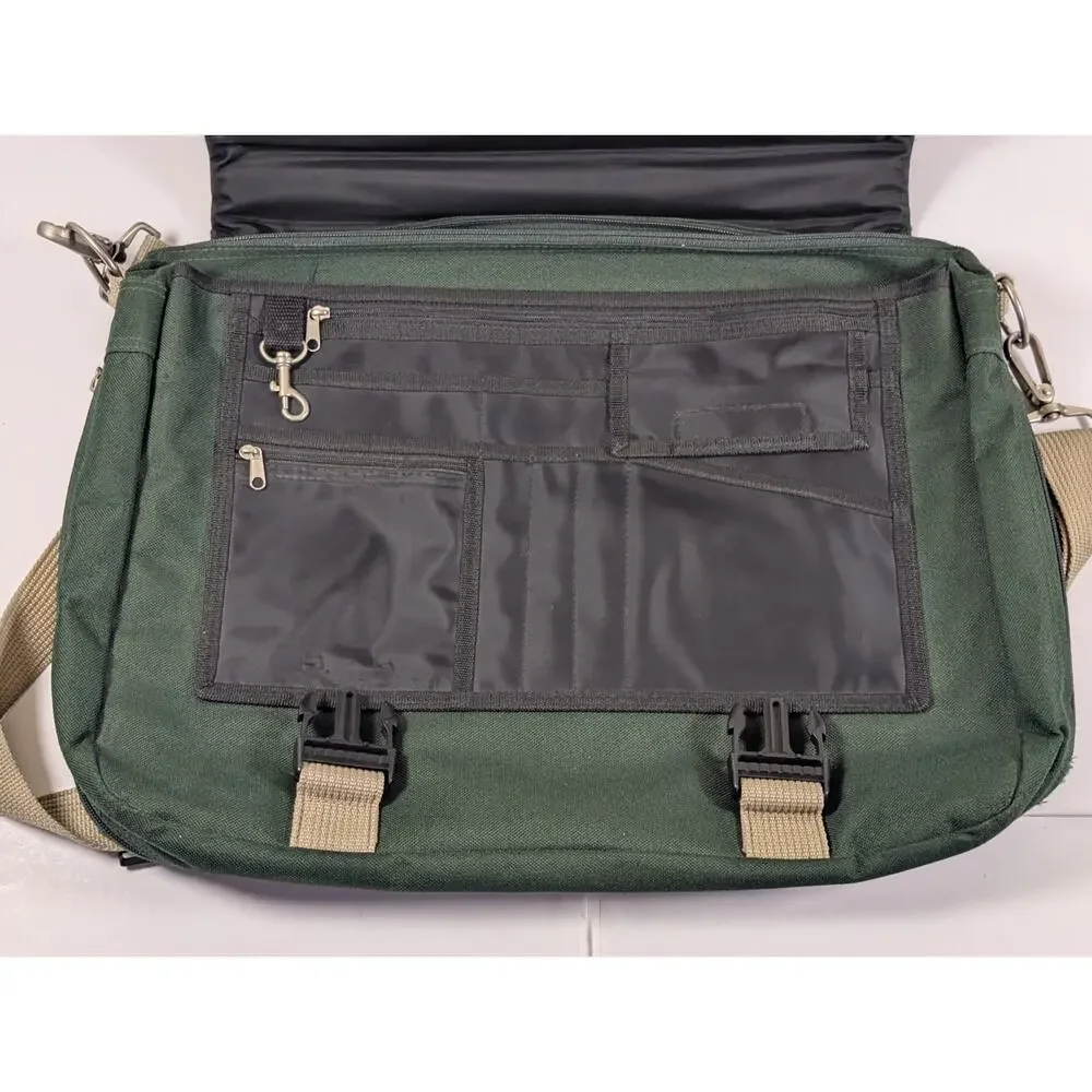 American Tourister Messenger Laptop Bag Green Canvas Briefcase Shoulder Bag 18